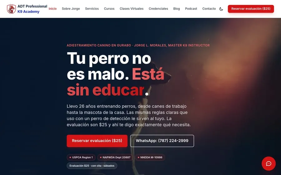 Página web de ADT Professional K9 Academy
